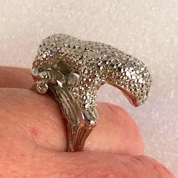 Vintage Sterling Silver Leopard Ring, Green Eyes Art Deco - Picture 9 of 12